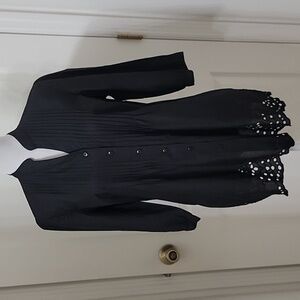 Coldwater Creek Size XS Black Tunic w/ Pin Tuck Front, Eyelet Scalloped Edge NEW